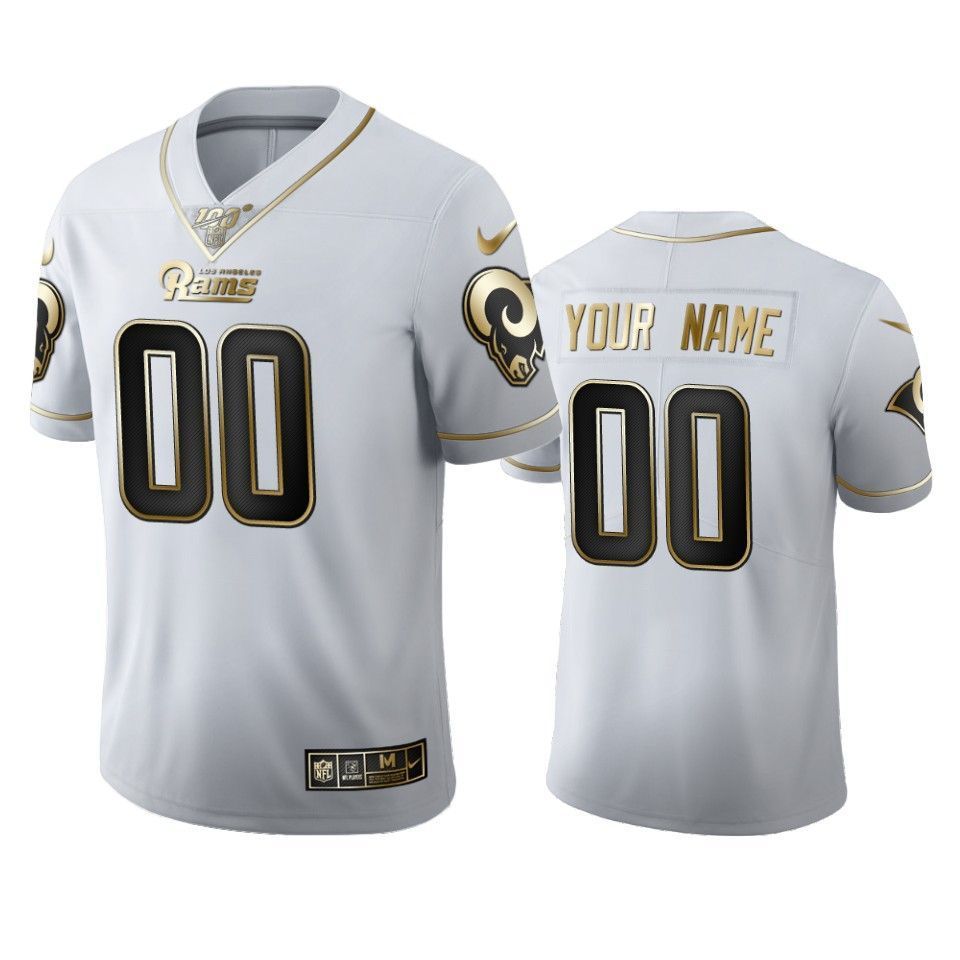 Custom Rams White 100th Season Golden Edition Jersey
