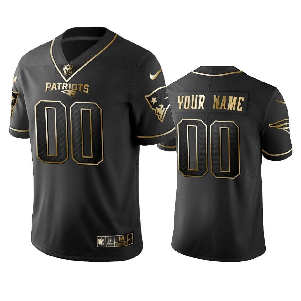 2019 New England Patriots Custom Black Golden Edition Vapor Untouchable Limited Jersey - Men's