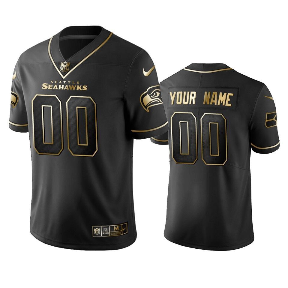 2019 Seattle Seahawks Custom Black Golden Edition Vapor Untouchable Limited Jersey - Men's