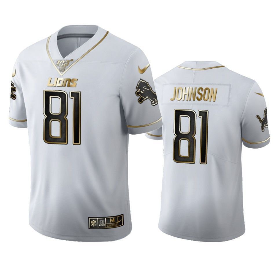 Calvin Johnson Lions White 100th Season Golden Edition Jersey