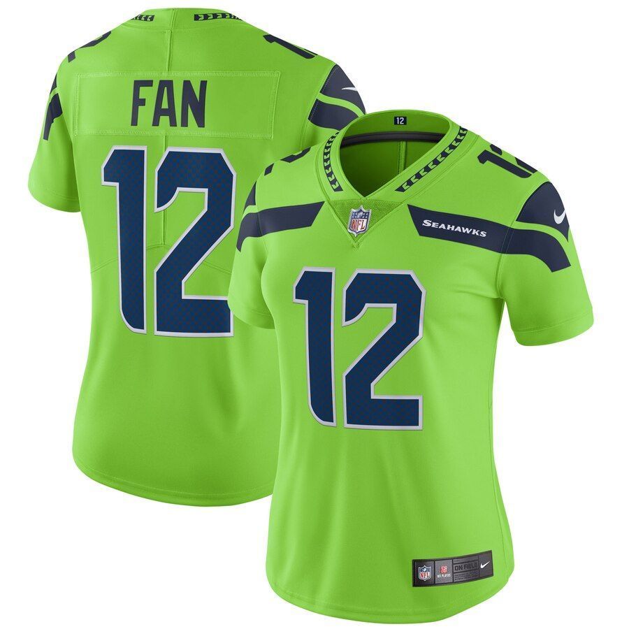 12s Seattle Seahawks  Women's Vapor Untouchable Color Rush Limited Player Jersey - Neon Green