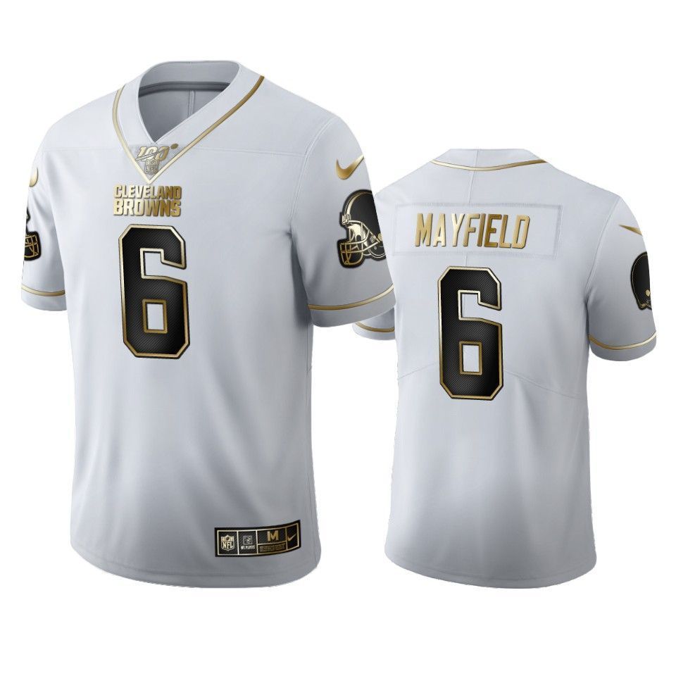 Baker Mayfield Browns White 100th Season Golden Edition Jersey