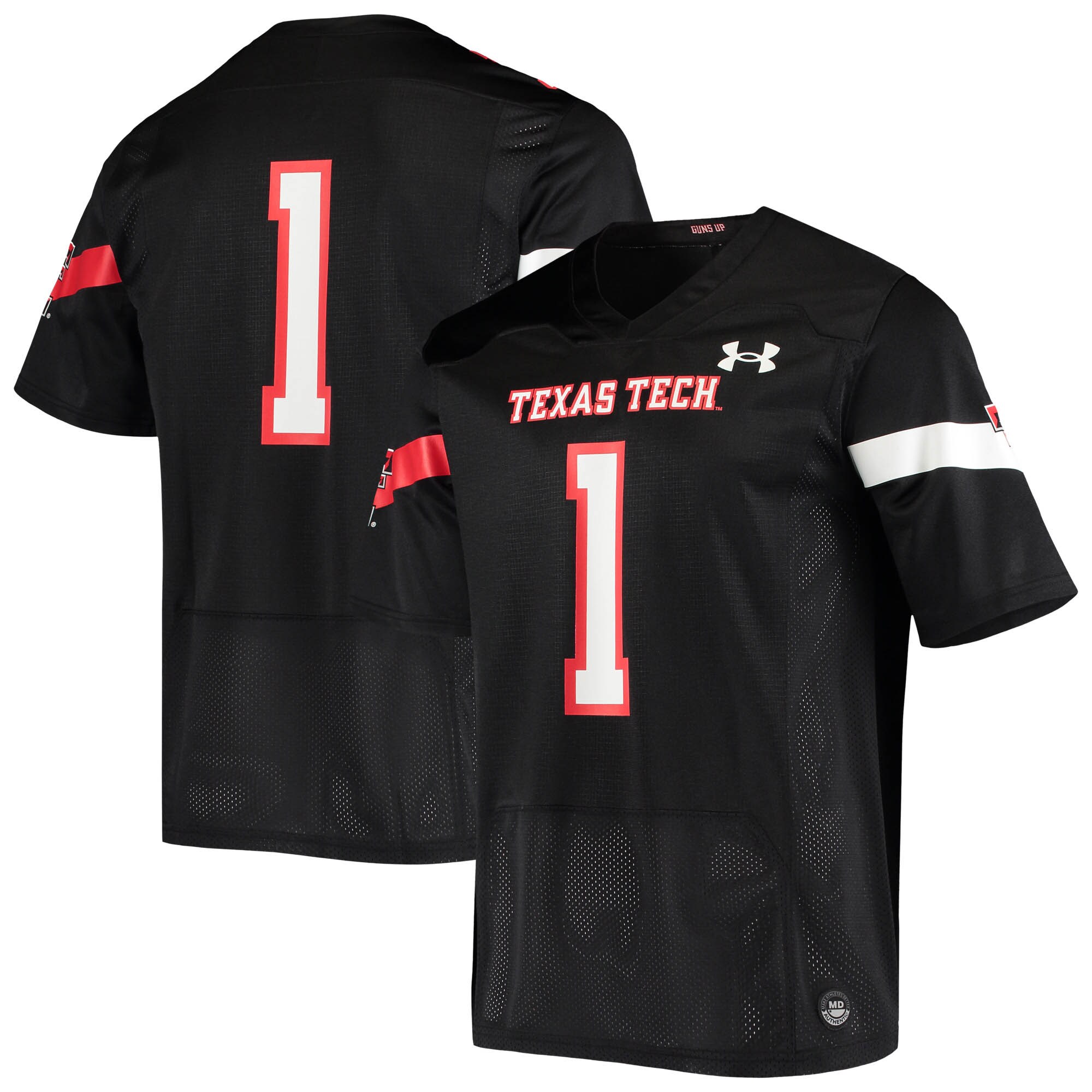 #1 Texas Tech Red Raiders Under Armour Logo Replica  Football Shirts Jersey - Black For Youth Women Men