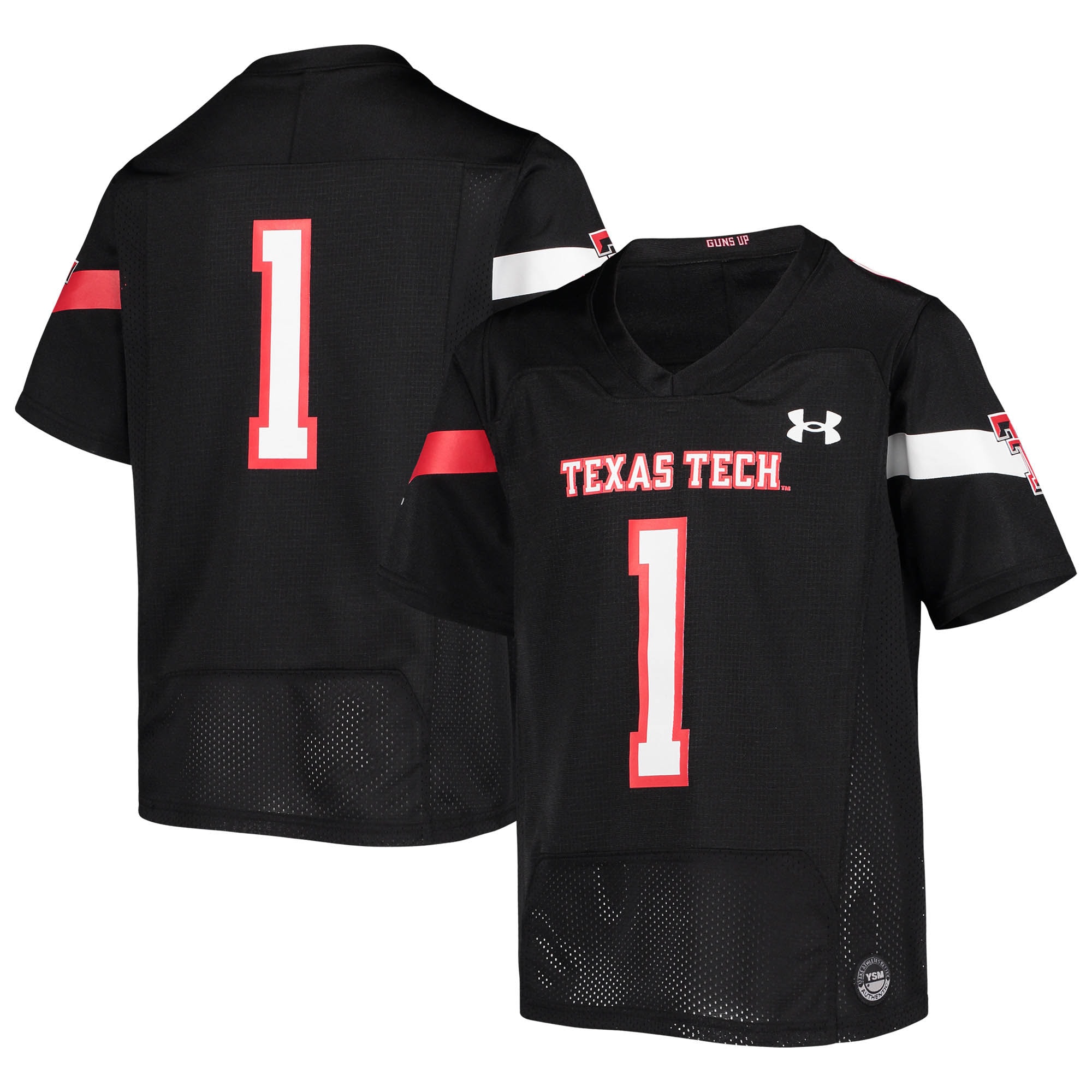 #1 Texas Tech Red Raiders Under Armour Youth Replica  Football Shirts Jersey - Black For Youth Women Men