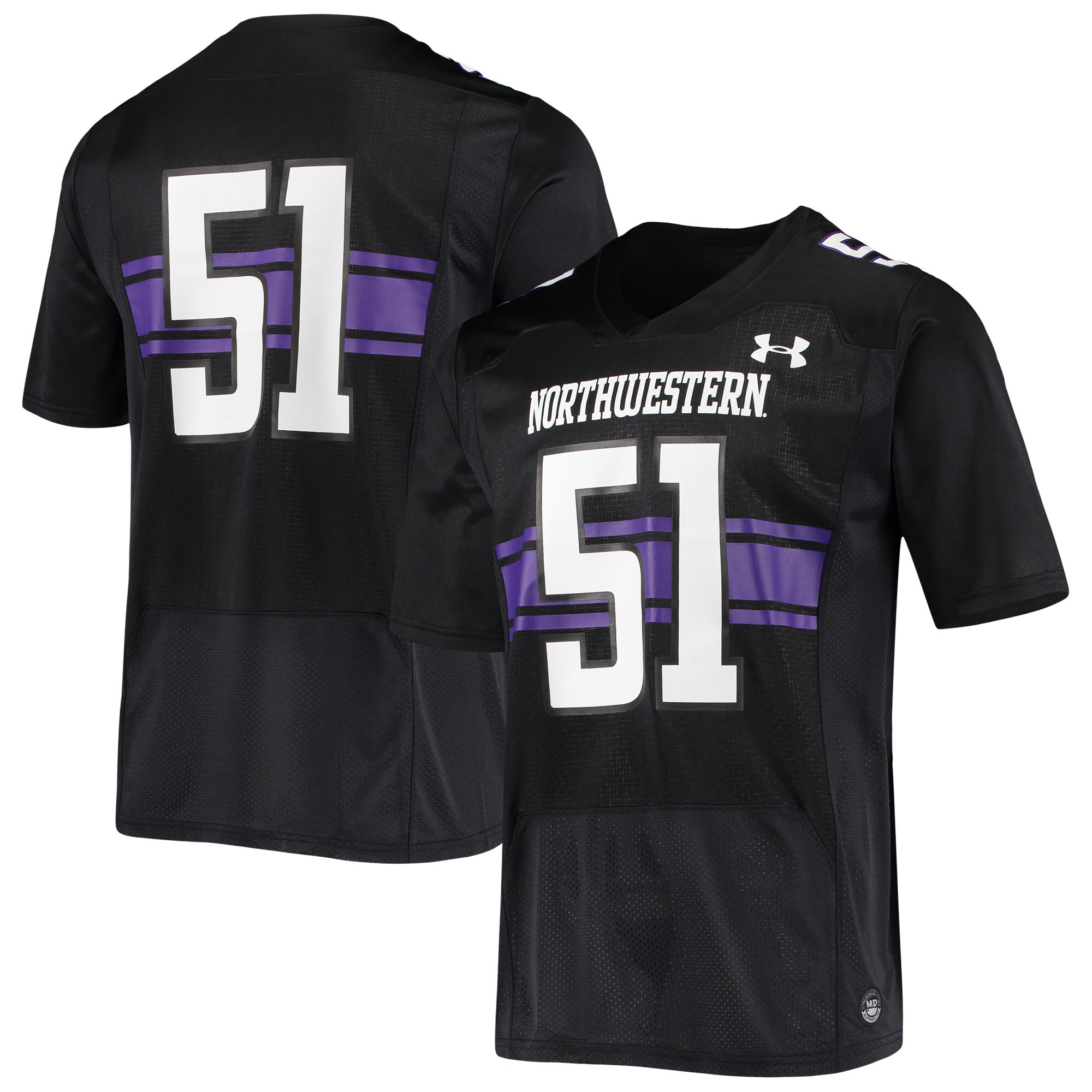 #51 Northwestern Wildcats Under Armour Logo Replica  Football Shirts Jersey - Black For Youth Women Men