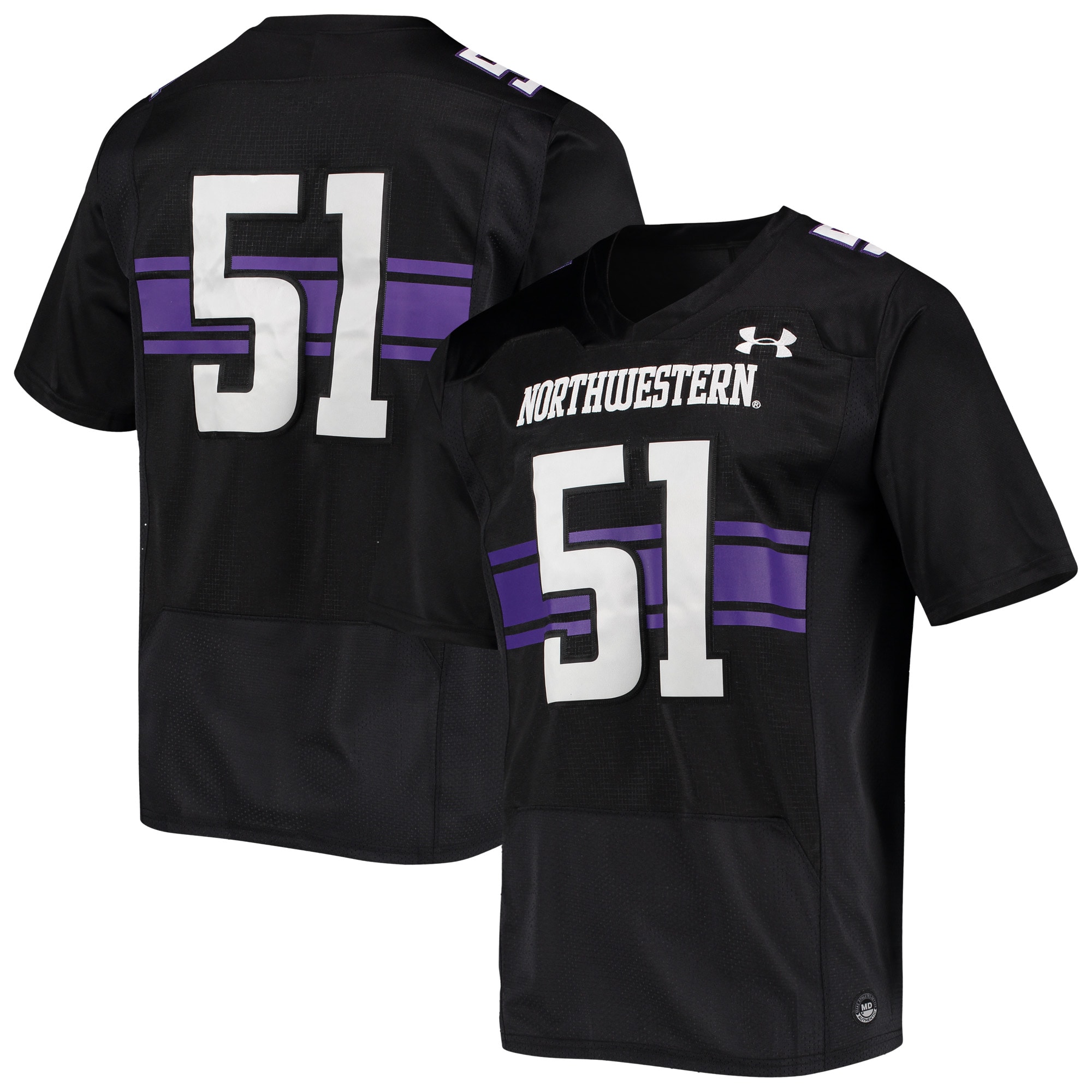 #51 Northwestern Wildcats Under Armour Premiere  Football Shirts Jersey - Black For Youth Women Men