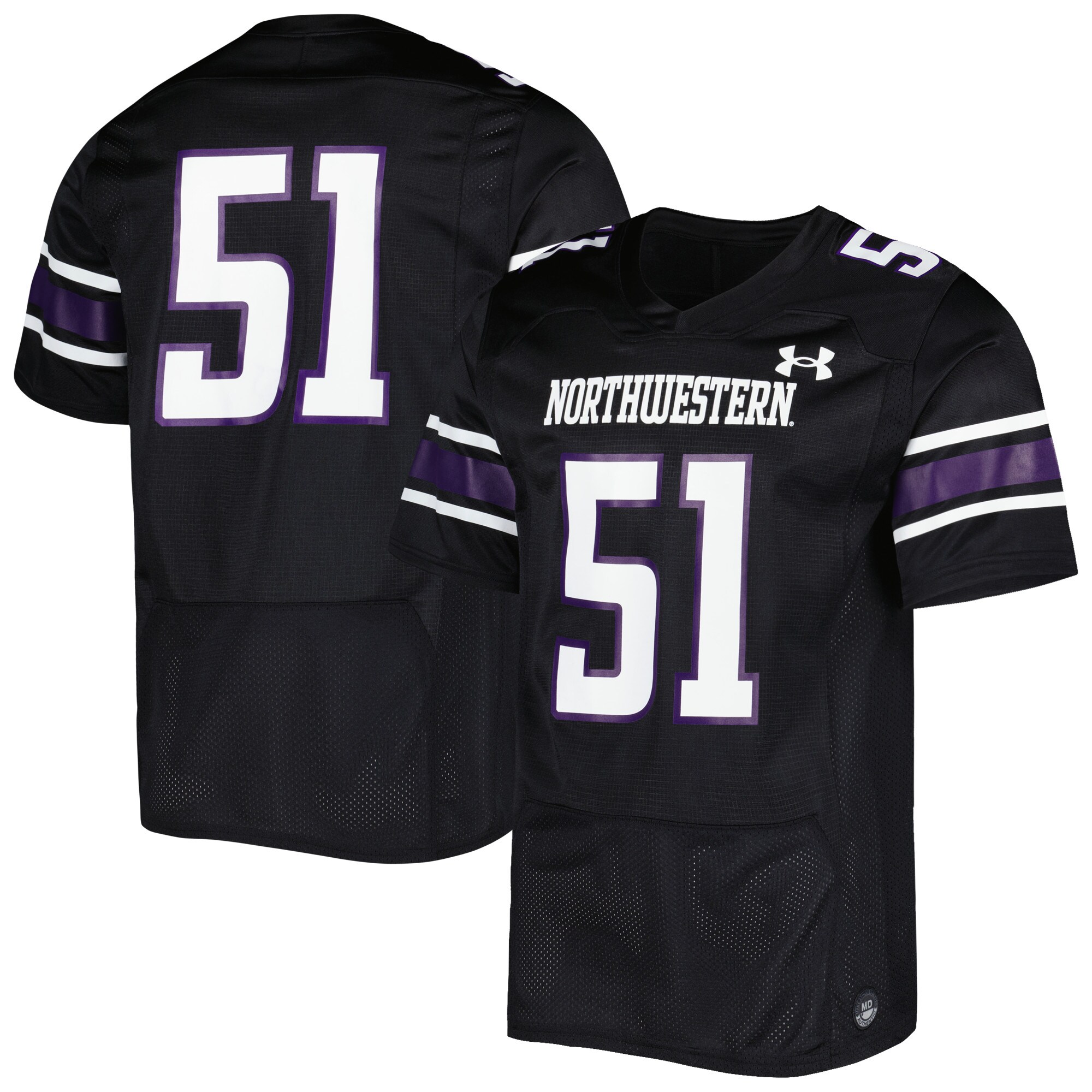 #51 Northwestern Wildcats Under Armour Team Wordmark Replica  Football Shirts Jersey - Black For Youth Women Men