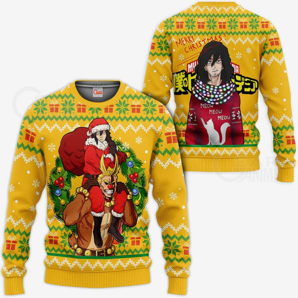 Aizawa x All Might Ugly Christmas Sweater MHA Xmas Gifts Idea Kid Youth Women Zip Men