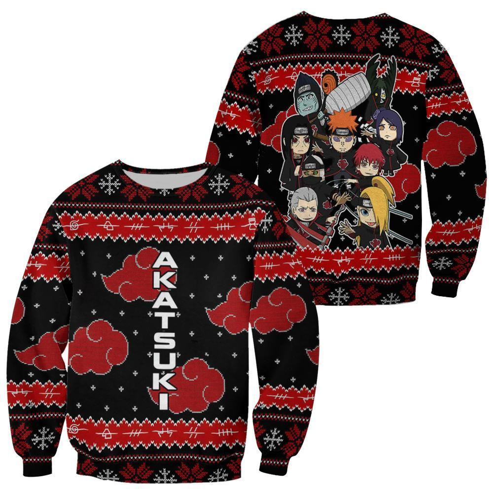 Akatsuki Ugly Christmas Sweater Anime Xmas Gift Custom Clothes Kid Youth Women Zip Men