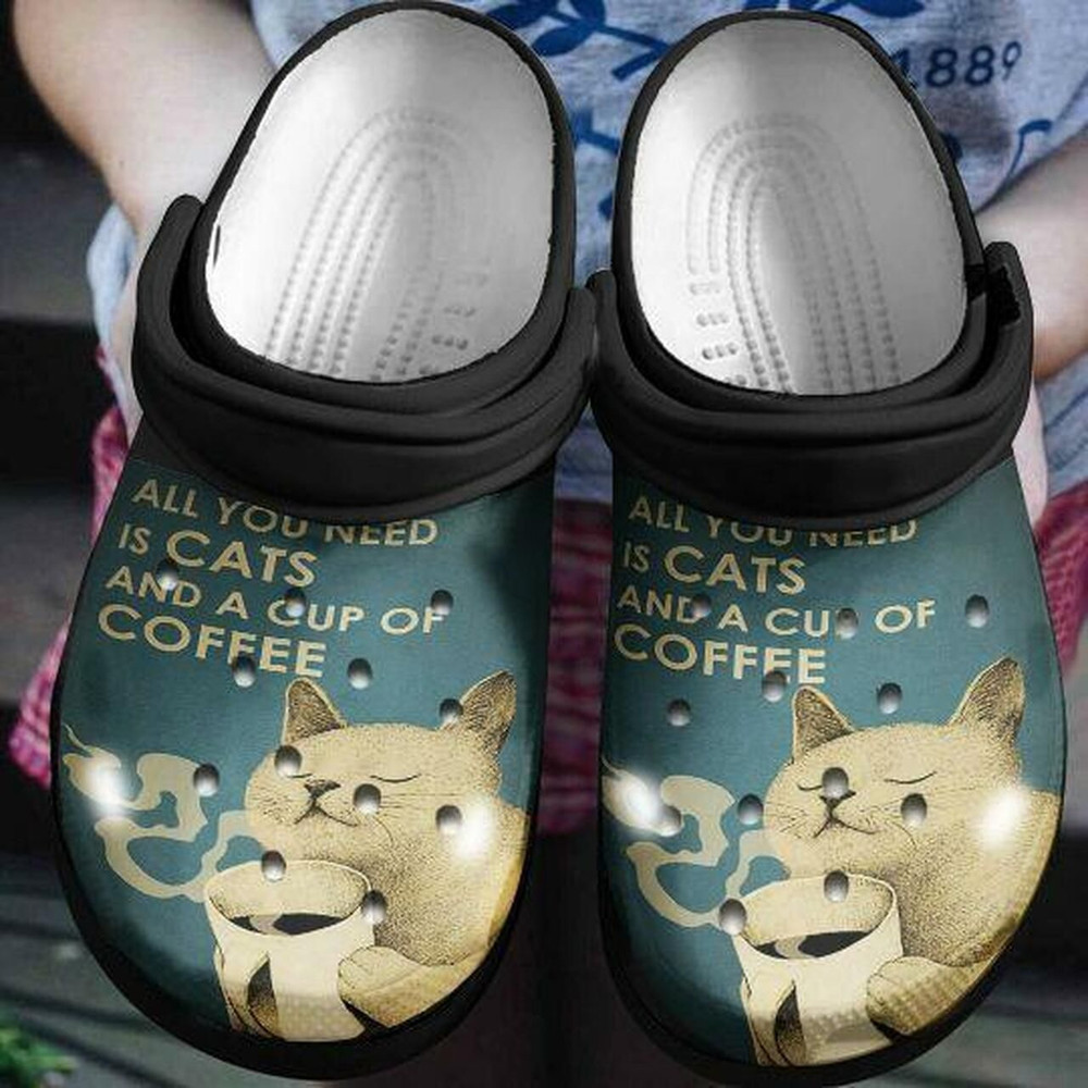 All You Need Is Cats And A Cup Of Coffee Personalized Gift For Lover Rubber clog Crocss Shoes