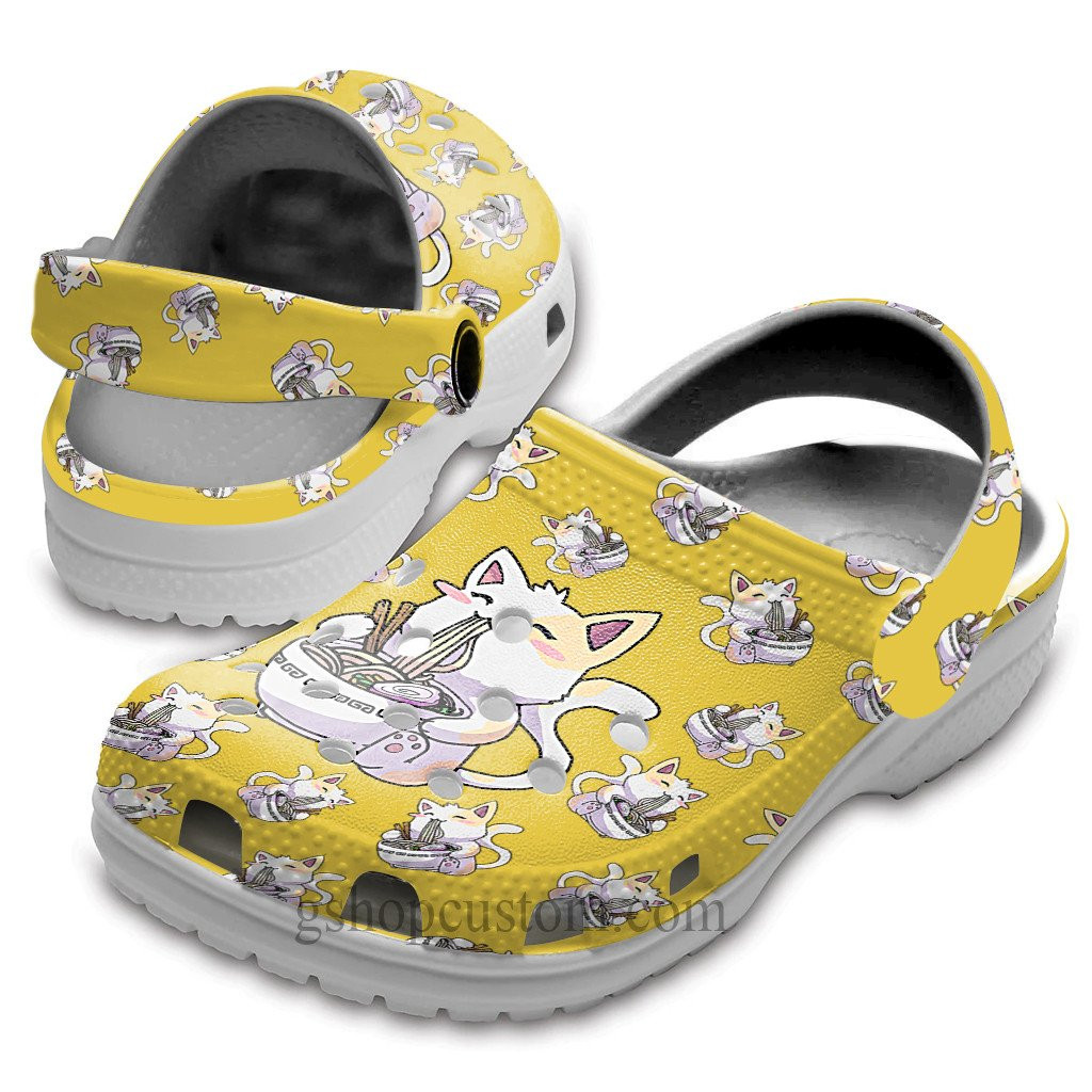 Anime Cat Cute Crocss Shoes Clogs Funny - Manga Cat Noodle Japan Custom Crocss Shoes Clogs