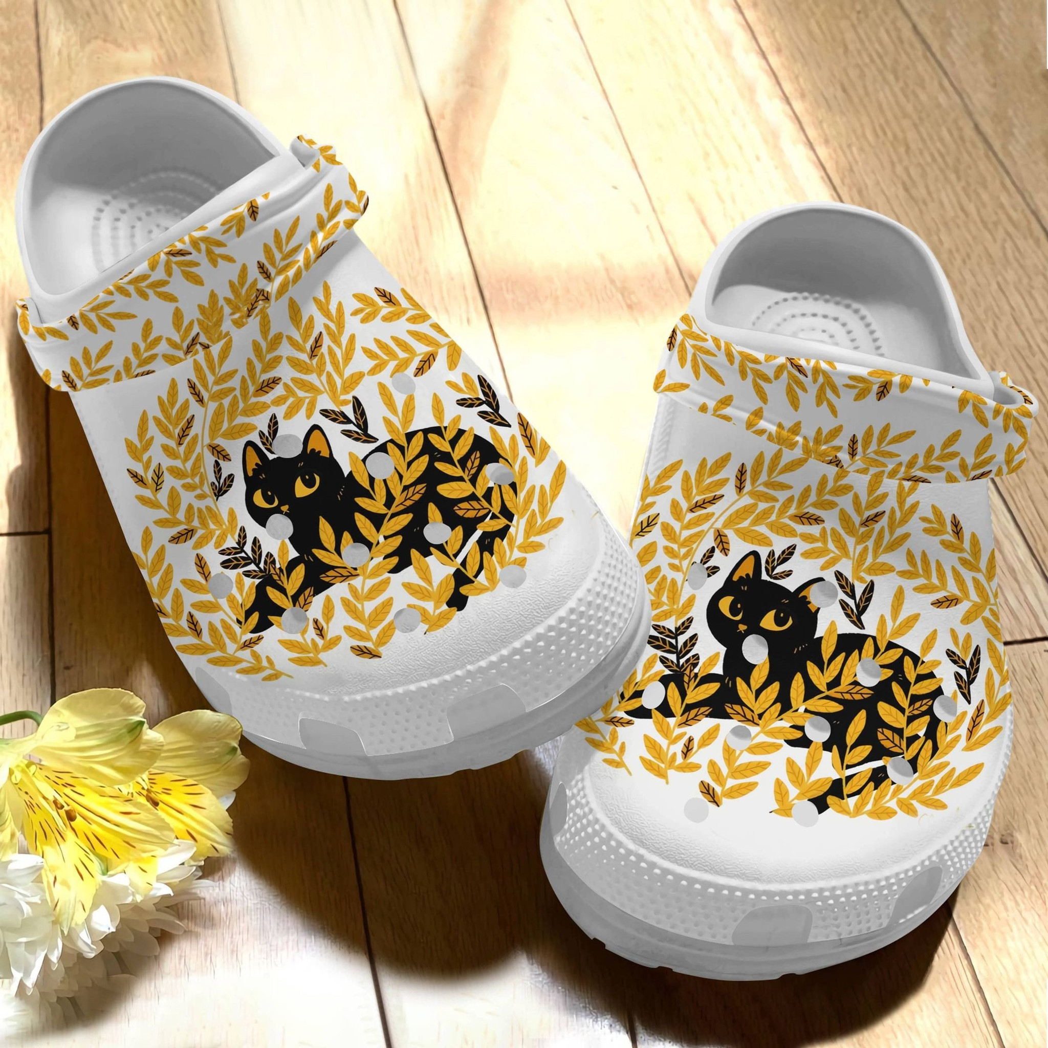 Autumn Black Cat Among The Weeds Crocss Shoes - Funny Animal clog Birthday Gift