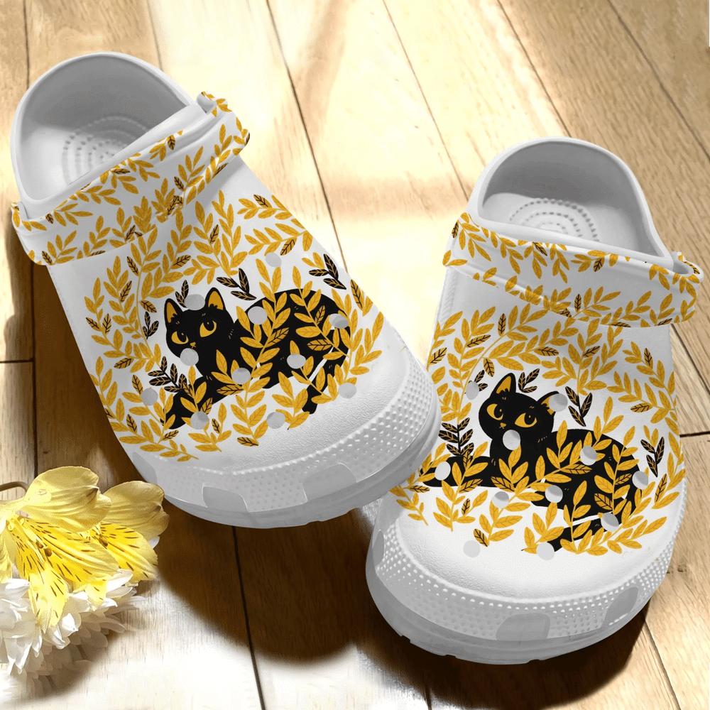 Autumn Black Cat Among The Weeds Gift For Lover Rubber Crocss Clog Shoes Comfy Footwear