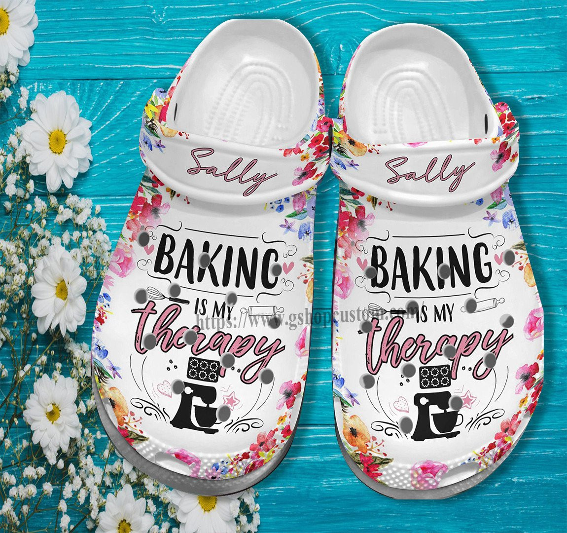 Baking Is My Therapy Flower Crocss Shoes Gift Chef Grandma- Kitchen Cake Baking Shoes Croc Clogs Mother Day Gift