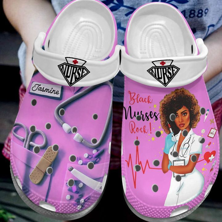 Black Nurses Rock Crocss Clog Shoes - Proud Of Nurse Custom Crocss Clog Shoes Birthday Gift For Women Girl Mother Daughter Sister Friend