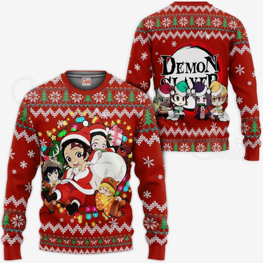 Demon Slayer Ugly Christmas Sweater Kimetsu No Yaiba Xmas Gift VA10 Kid Youth Women Zip Men