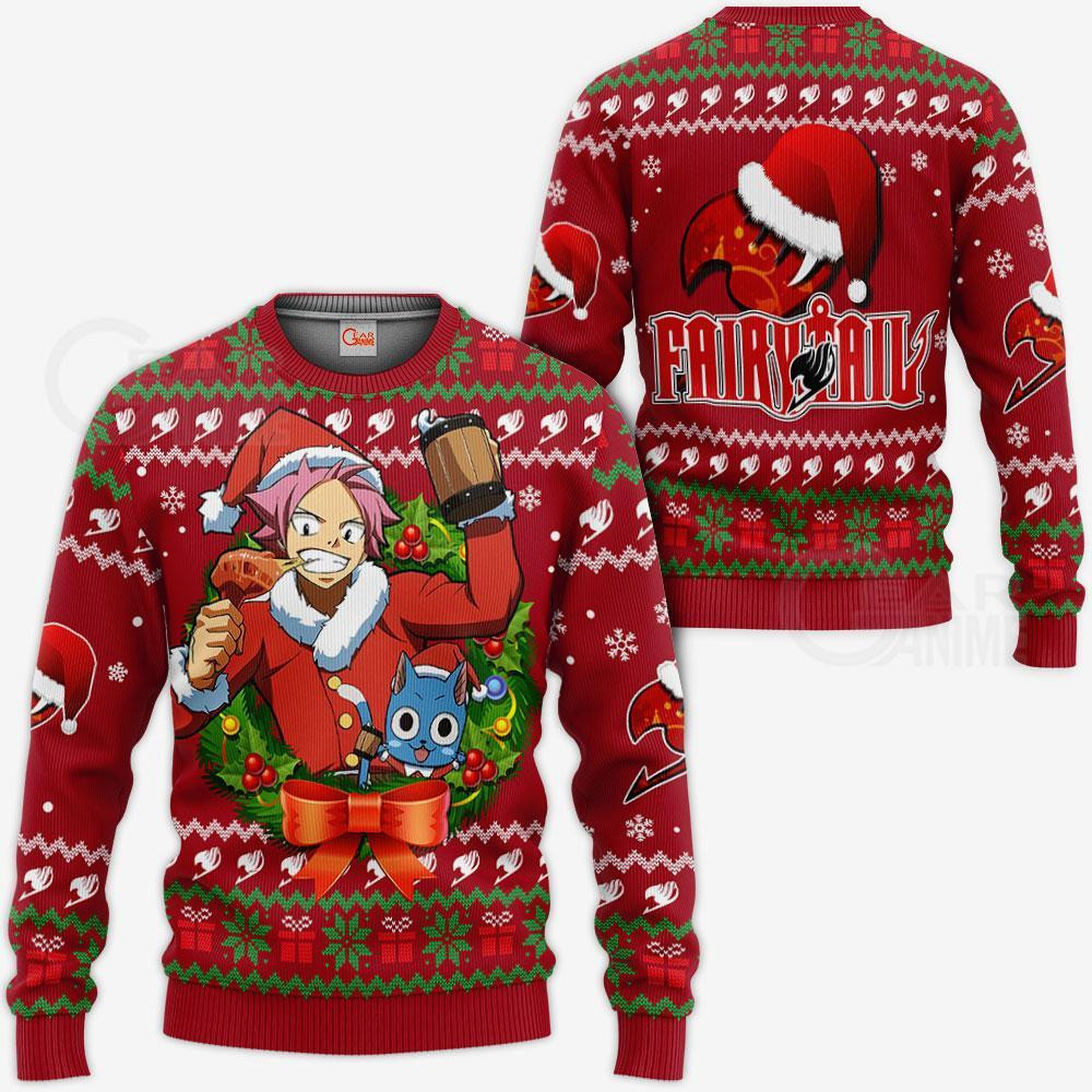 Fairy Tail Natsu Dragneel Ugly Christmas Sweater Anime Xmas VA11 Kid Youth Women Zip Men