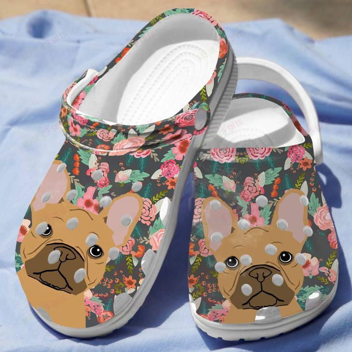 Floral French Bulldog Crocss Classic Clogs Shoes