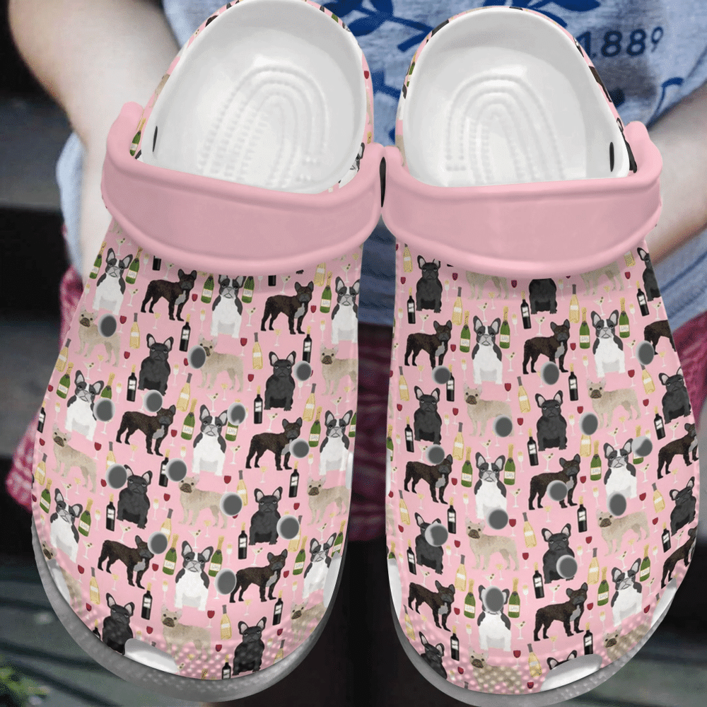 French Bulldog And Wine Drunk Frenchies Gift For Lover Rubber Crocss Clog Shoes Comfy Footwear