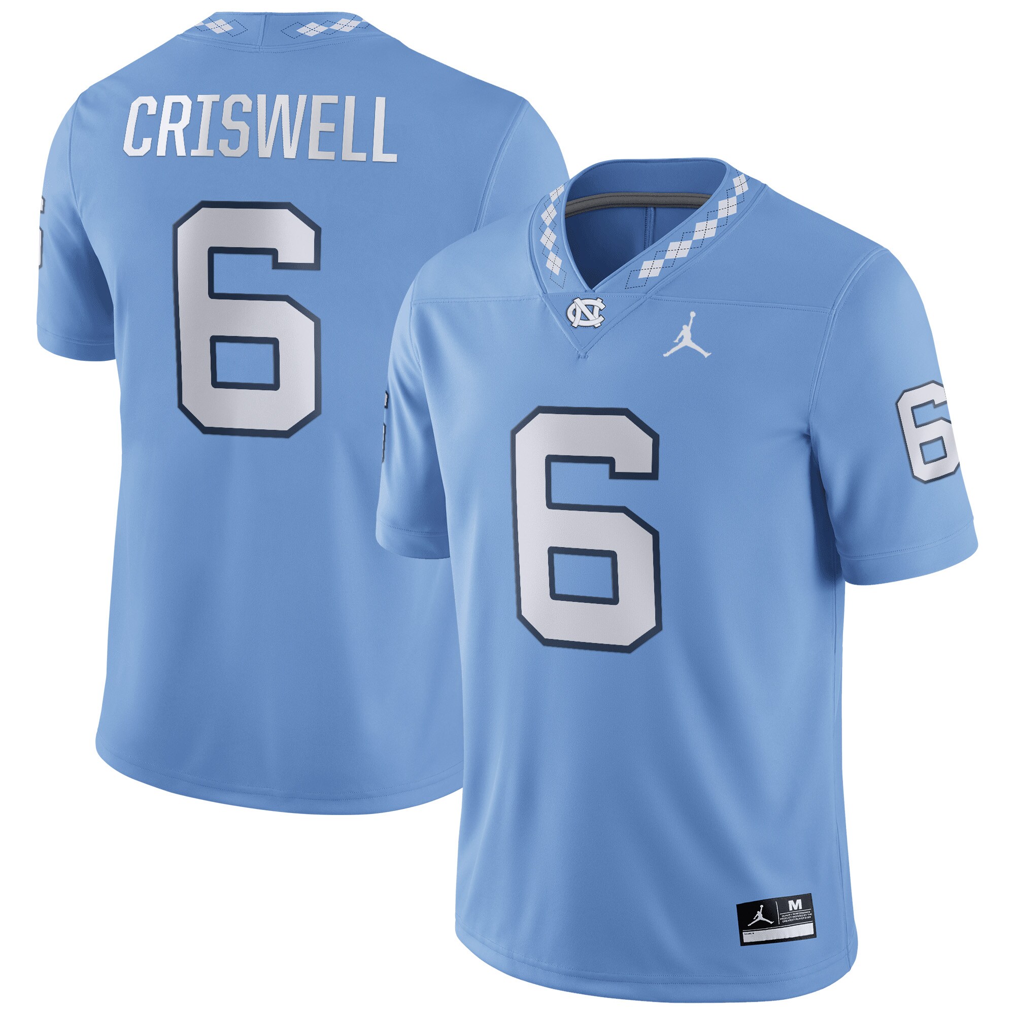 Jacolby Criswell North Carolina Tar Heels Jordan Brand Nil Replica  Football Shirts Jersey - Carolina Blue For Youth Women Men