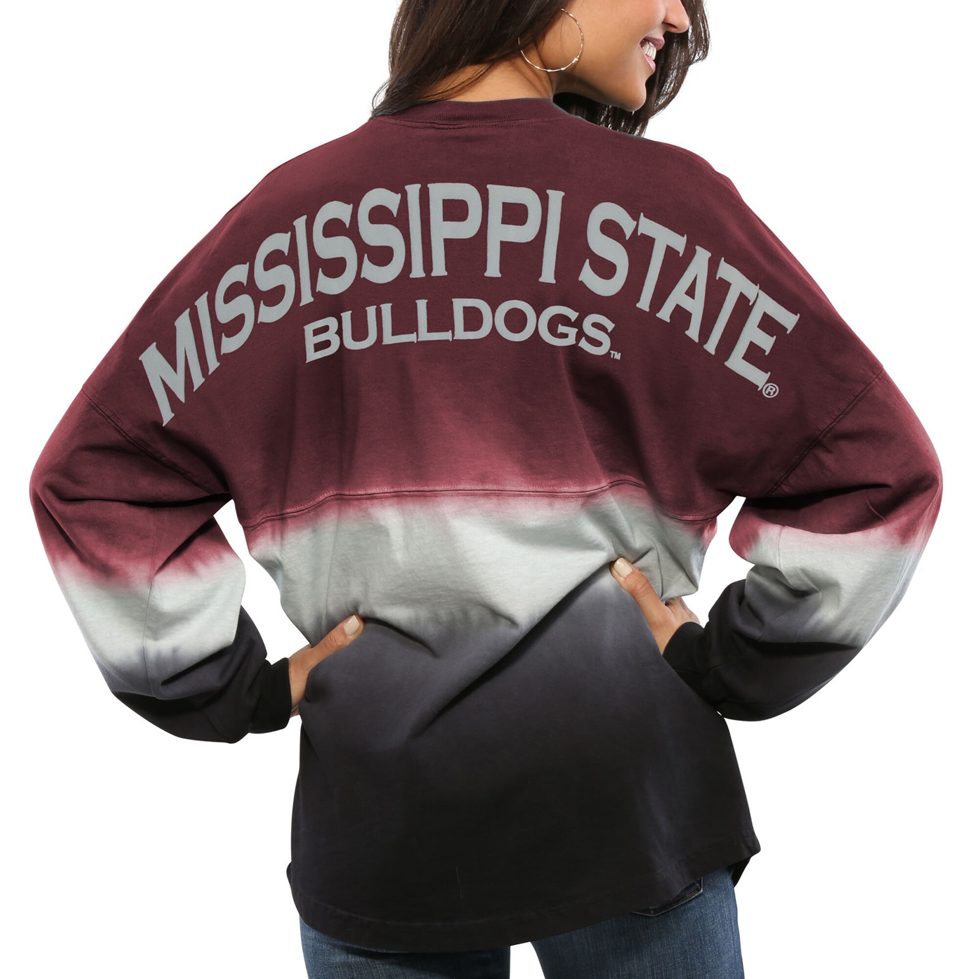 Mississippi State Bulldogs Women'S Ombre Long Sleeve Dip-Dyed Spirit Jersey - Maroon For Youth Women Men