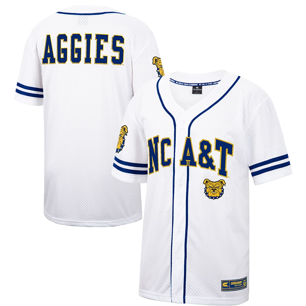 North Carolina A&T Aggies Colosseum Free Spirited Baseball Jersey - Whitenavy For Youth Women Men