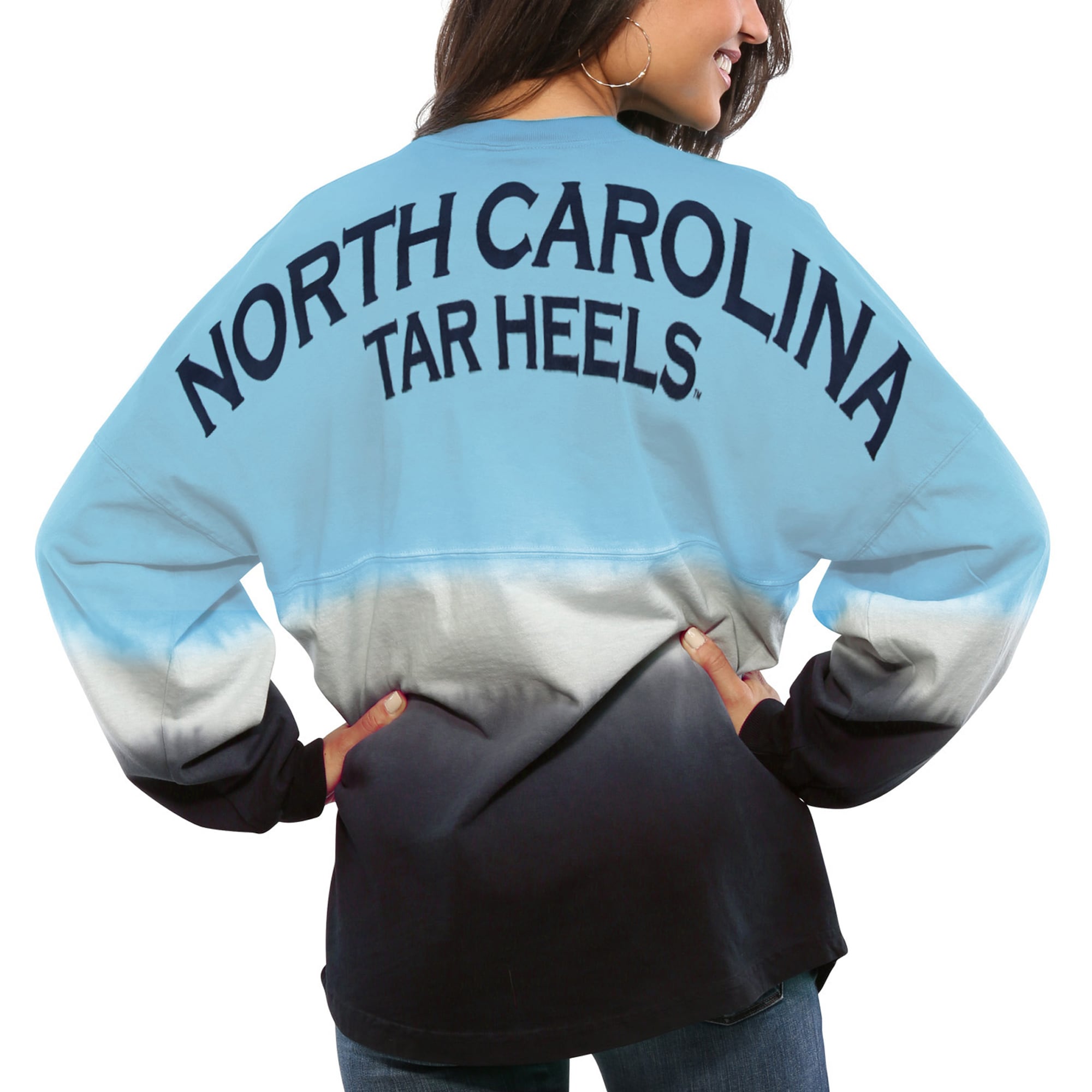 North Carolina Tar Heels Women'S Ombre Long Sleeve Dip-Dyed Spirit Jersey - Carolina Blue For Youth Women Men