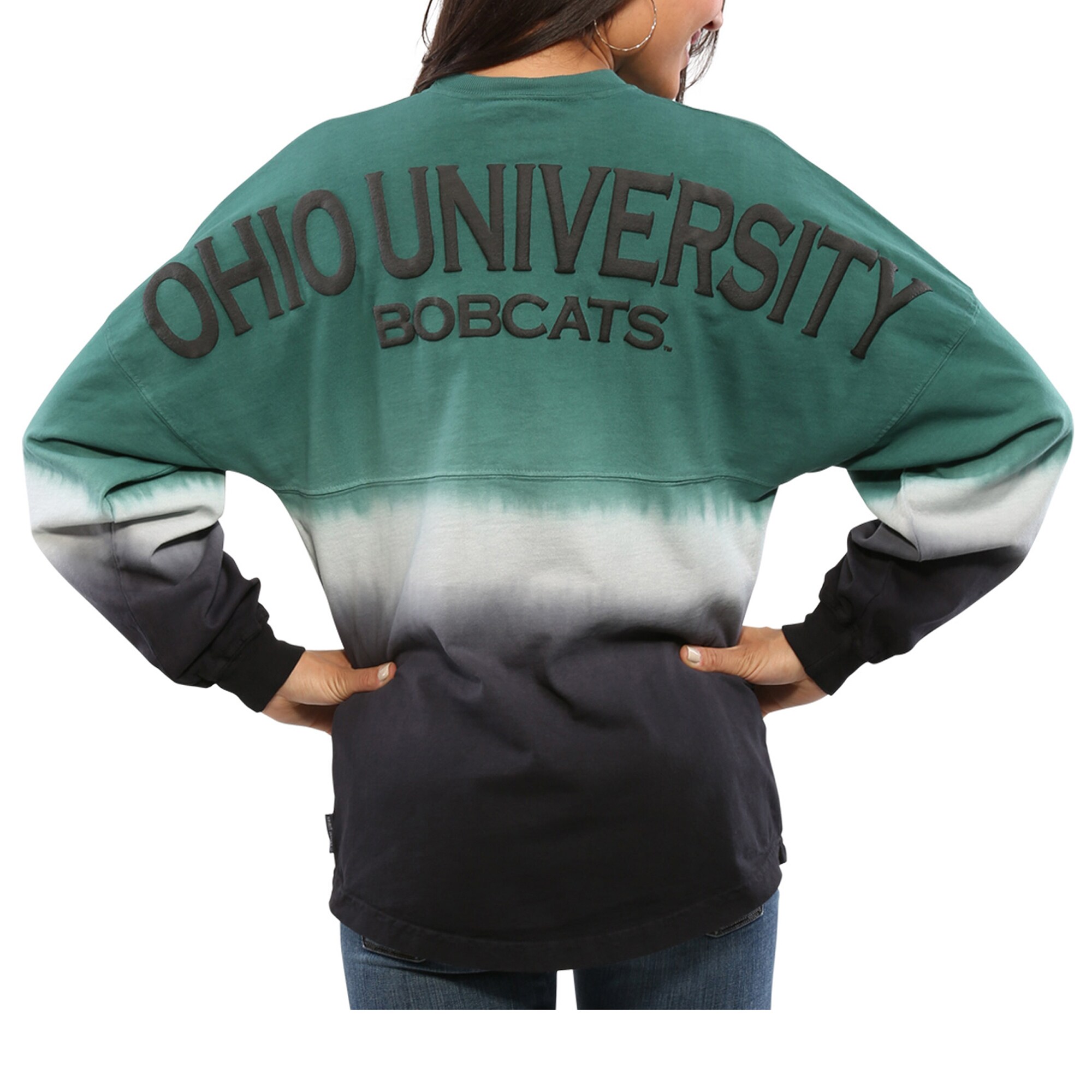 Ohio Bobcats Women'S Ombre Long Sleeve Dip-Dyed Spirit Jersey - Green For Youth Women Men