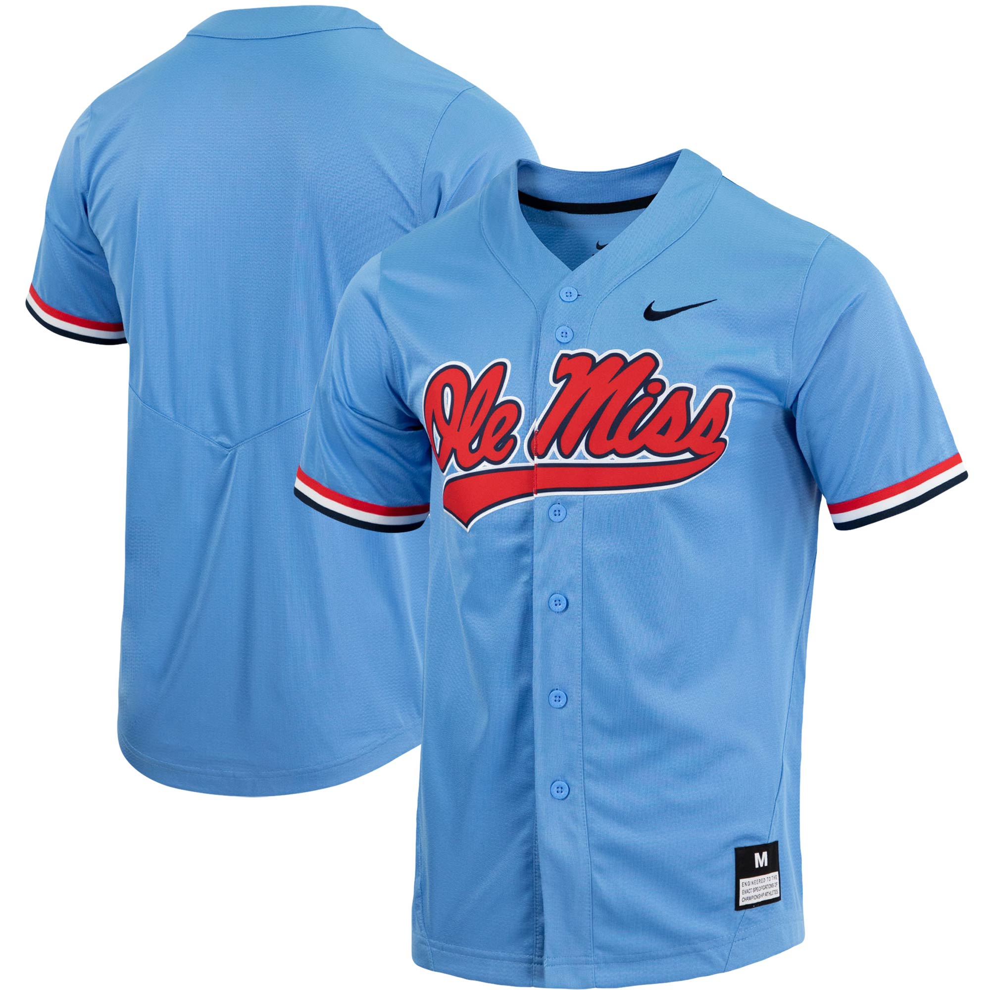 Ole Miss Rebels Replica Full-Button Baseball Jersey - Powder Blue For Youth Women Men