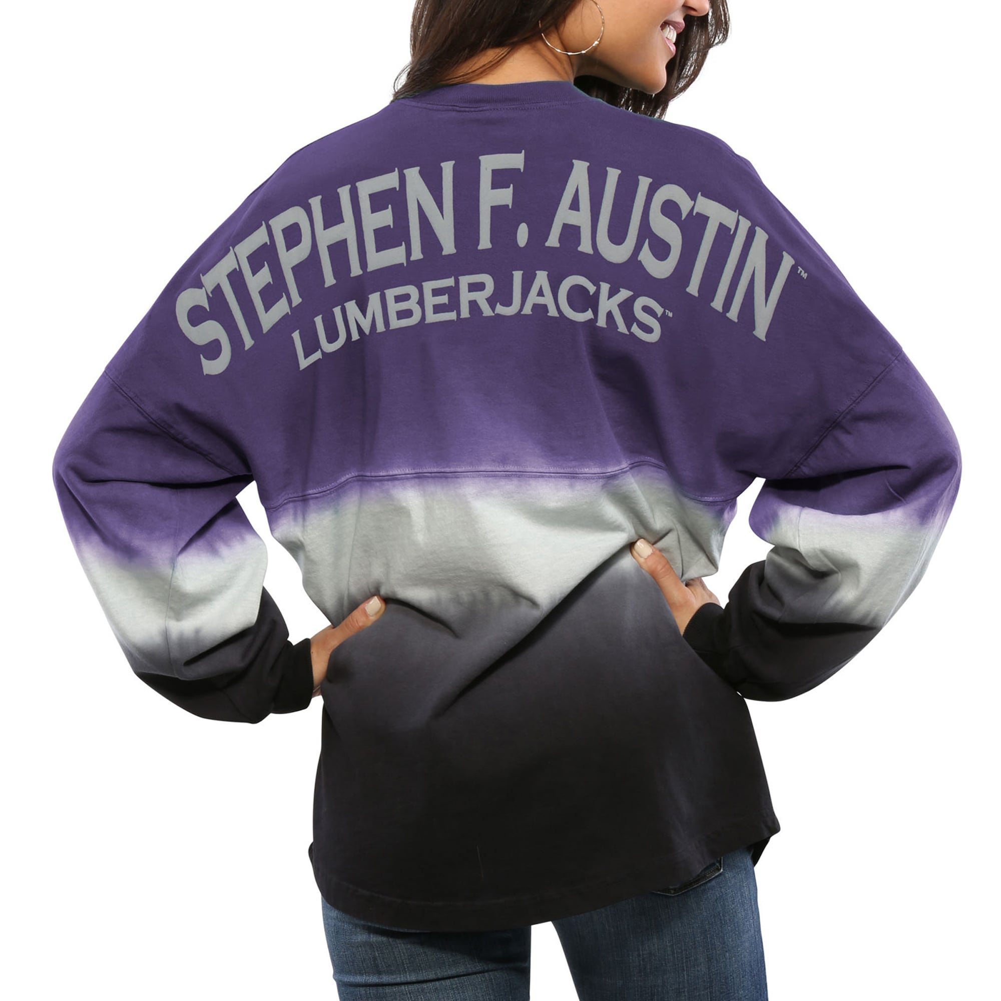 Stephen F Austin Lumberjacks Women'S Ombre Long Sleeve Dip-Dyed Spirit Jersey - Purple For Youth Women Men