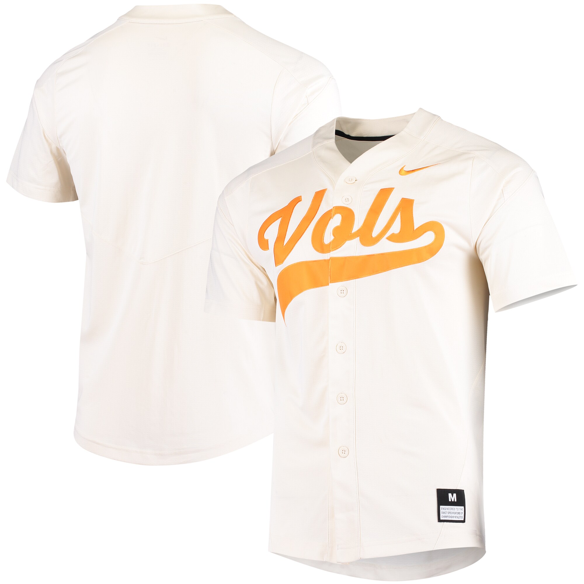 Tennessee Volunteers Vapor Untouchable Elite Replica Full-Button Baseball Jersey - Cream For Youth Women Men