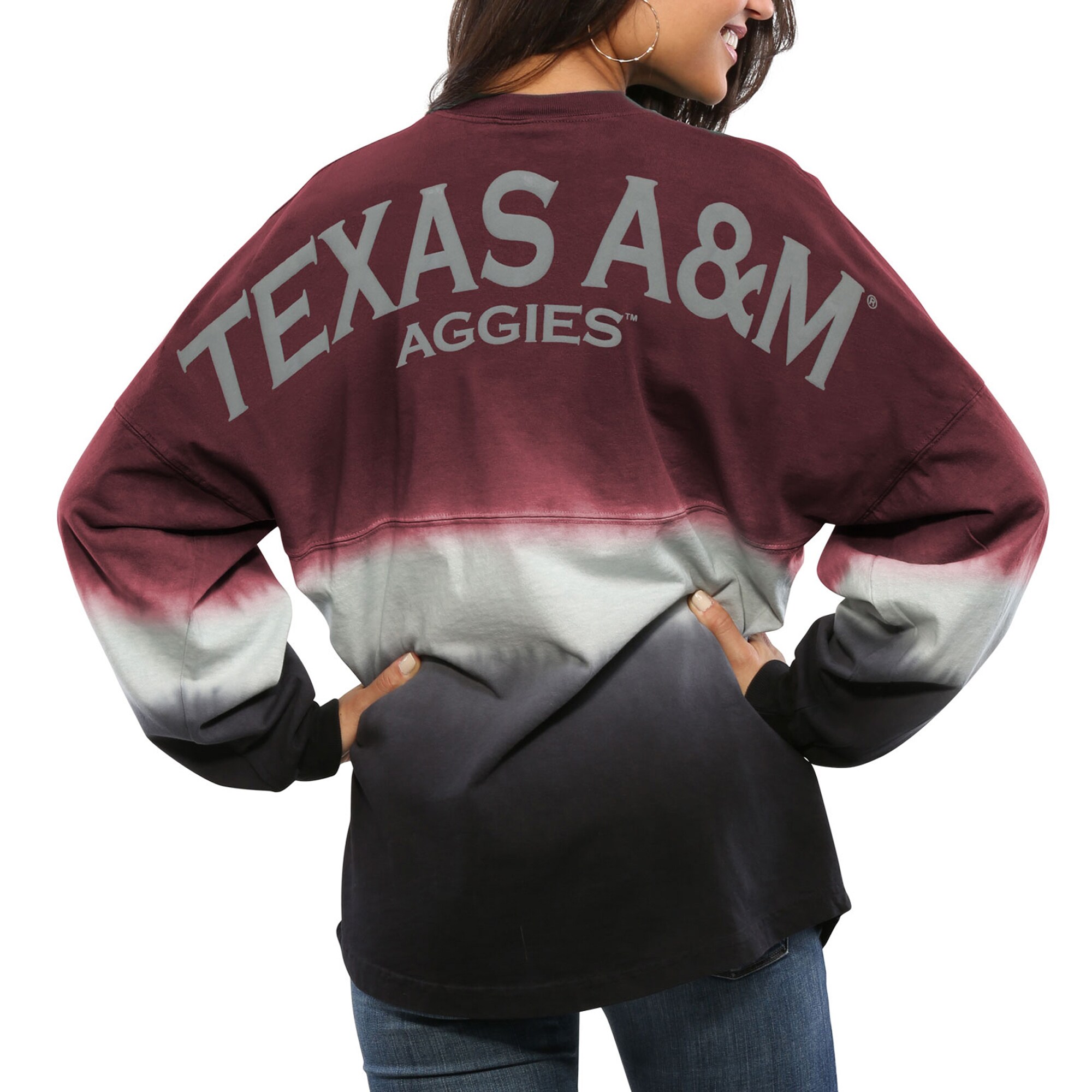 Texas A&M Aggies Women'S Ombre Long Sleeve Dip-Dyed Spirit Jersey - Maroon For Youth Women Men
