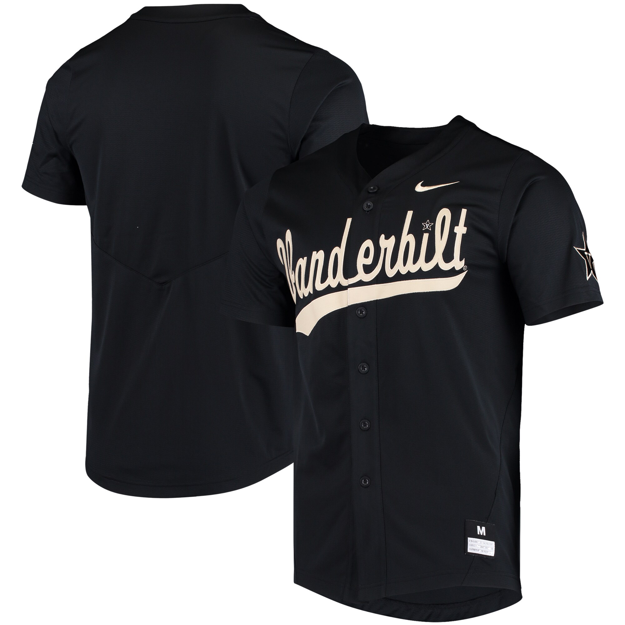 Vanderbilt Commodores Vapor Untouchable Elite Replica Full-Button Baseball Jersey - Black For Youth Women Men