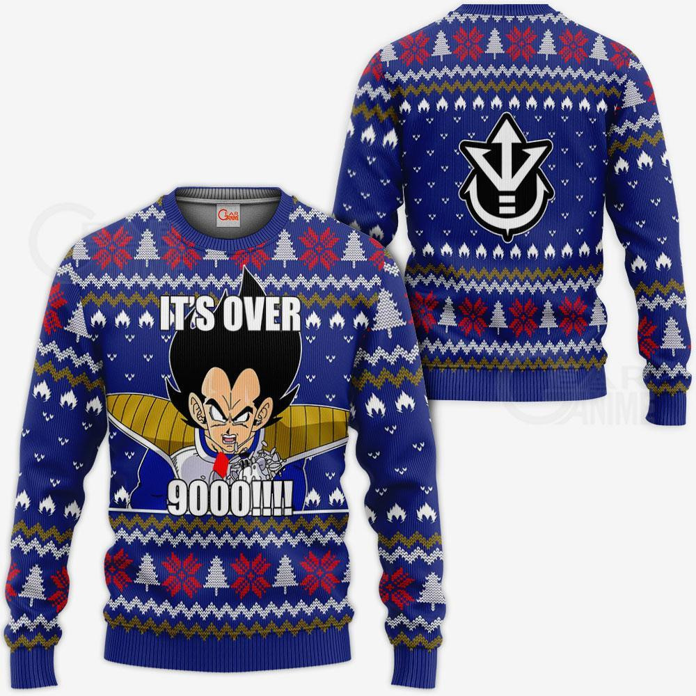 Vegeta Ugly Christmas Sweater It's Over 9000 Funny DBZ Xmas Gift VA10 Kid Youth Women Zip Men