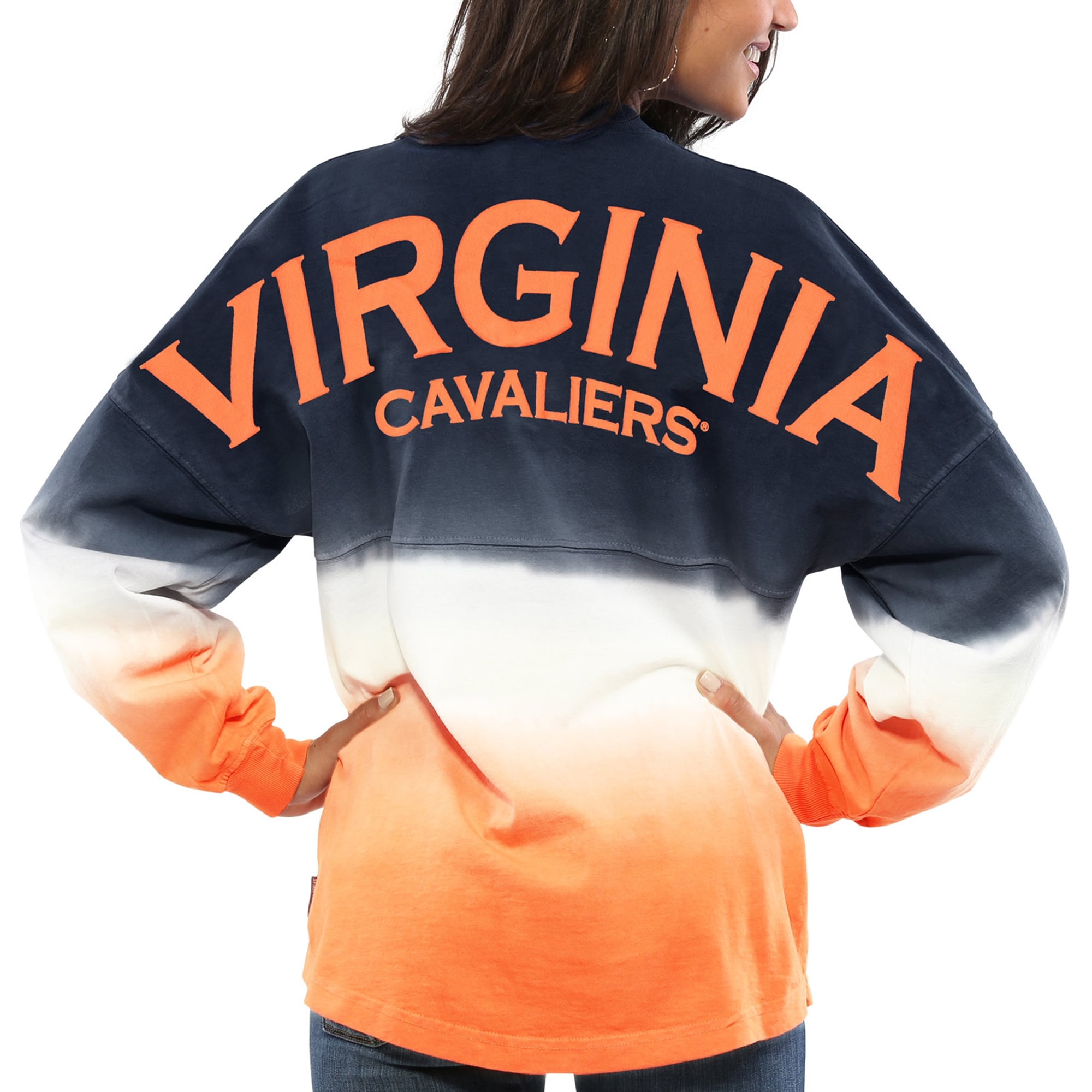 Virginia Cavaliers Women'S Ombre Long Sleeve Dip-Dyed Spirit Jersey - Navy For Youth Women Men