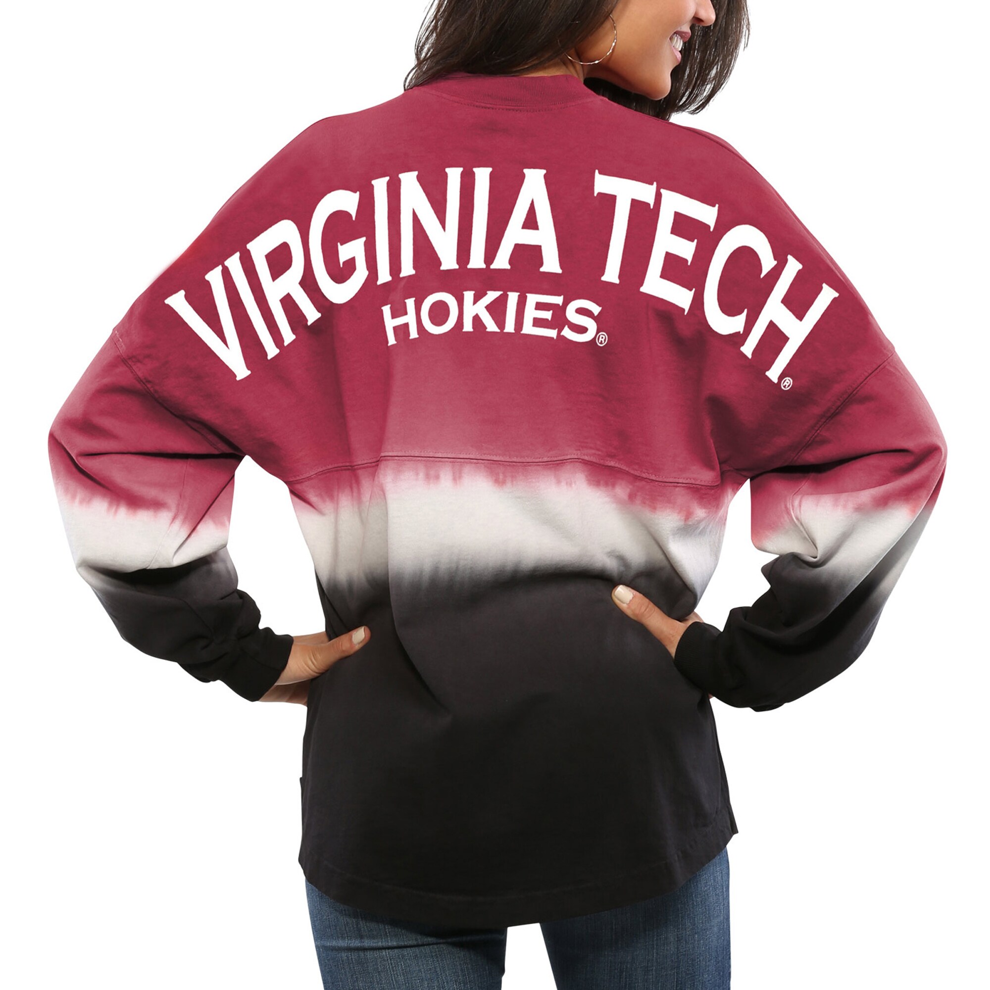 Virginia Tech Hokies Women'S Ombre Long Sleeve Dip-Dyed Spirit Jersey - Maroon For Youth Women Men